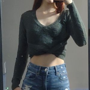 Rubbish V Neck Dark Green Fitted Sweater